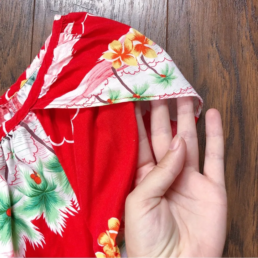 vintage • Hilo Hattie’s 70s Hawaiian dress red cotton midi muumuu palm tree - Image 6