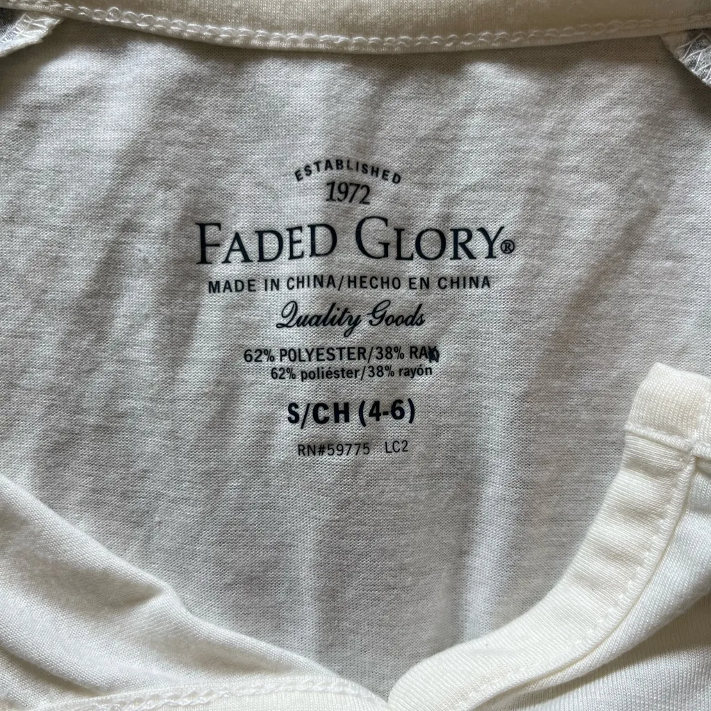 Y2K Faded Glory Cream Fitted Long Sleeve Tee Striped Sleeves SZ S Cute Casual - Image 8