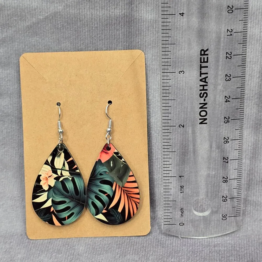 Black Teardrop Tropical Floral Hook Earrings Fashion Jewelry JB1E6 - Image 4
