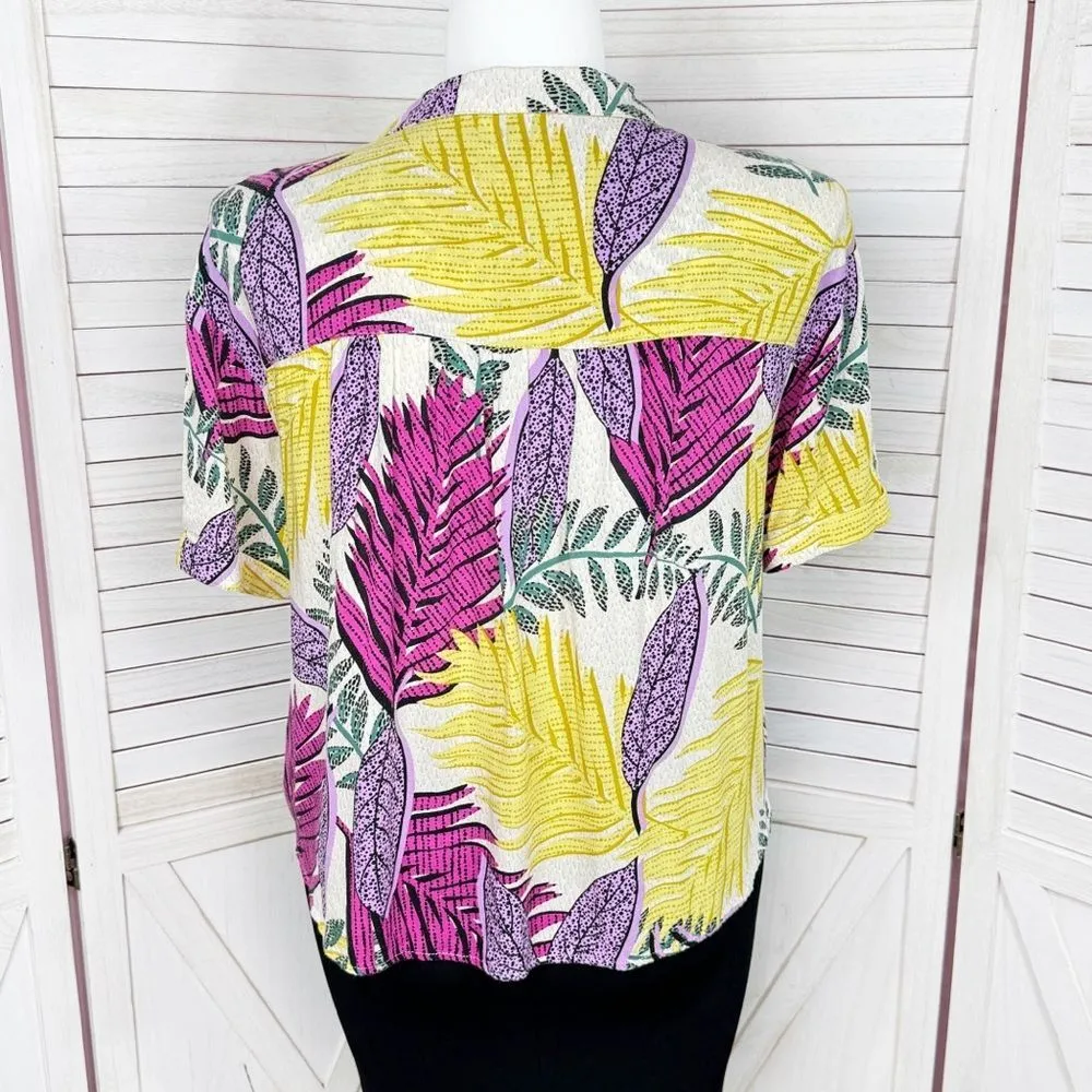 Jane & Delancey Tropical Print Button Up Short Sleeve Shirt Large‎ - Image 4