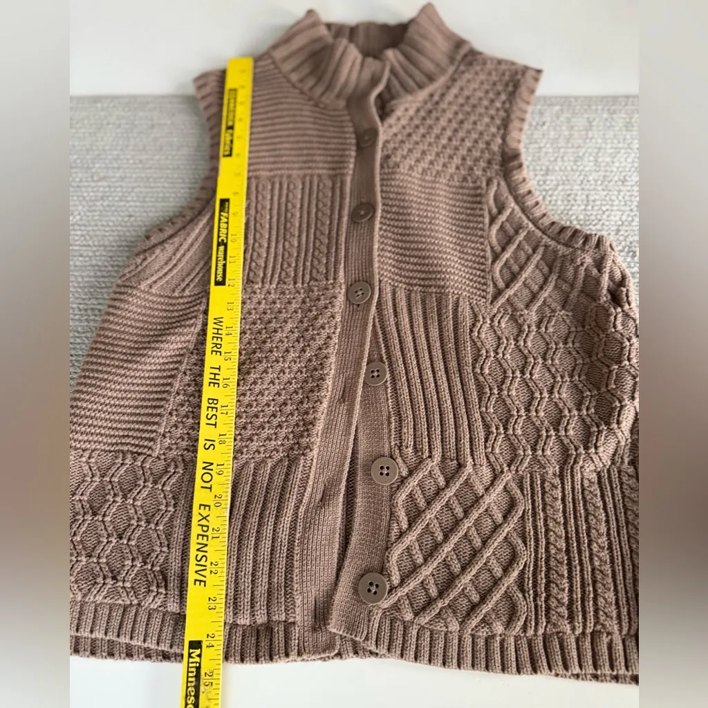 Liz Claiborne Light Brown Cable Knit Mockneck Sleeveless Sweater Vest Sz XL - Image 6