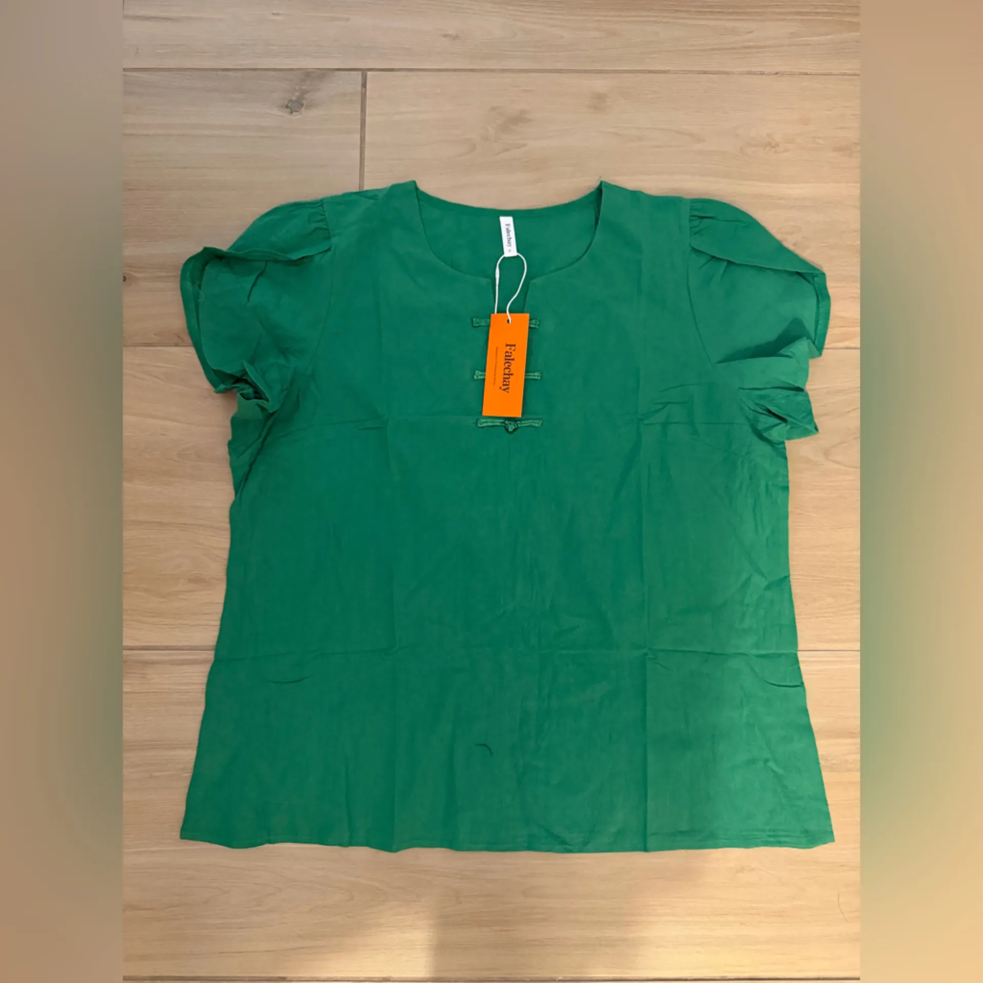 NEW Petal Short Sleeve V Neck Blouse Dressy Fitted Shirt XL Green - Image 4