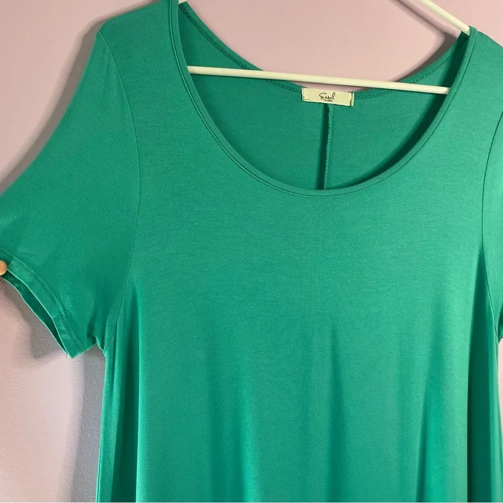 Easel Atlantis Green Short Sleeve Double Ruffle Hem Soft Jersey Knit Tunic Large - Image 11