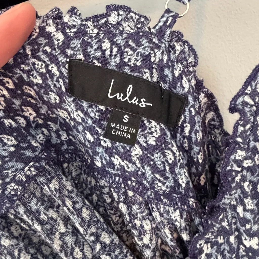 Lulu's Sitting in the Sun Navy Blue Floral Print Ruffled Babydoll Dress NEW Smal - Image 6