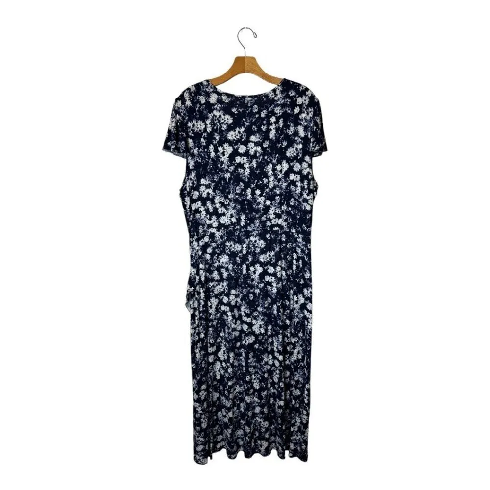 Juicy Couture Dress Women XL Blue White Floral Print Faux Wrap Midi Retro Boho‎ - Image 3