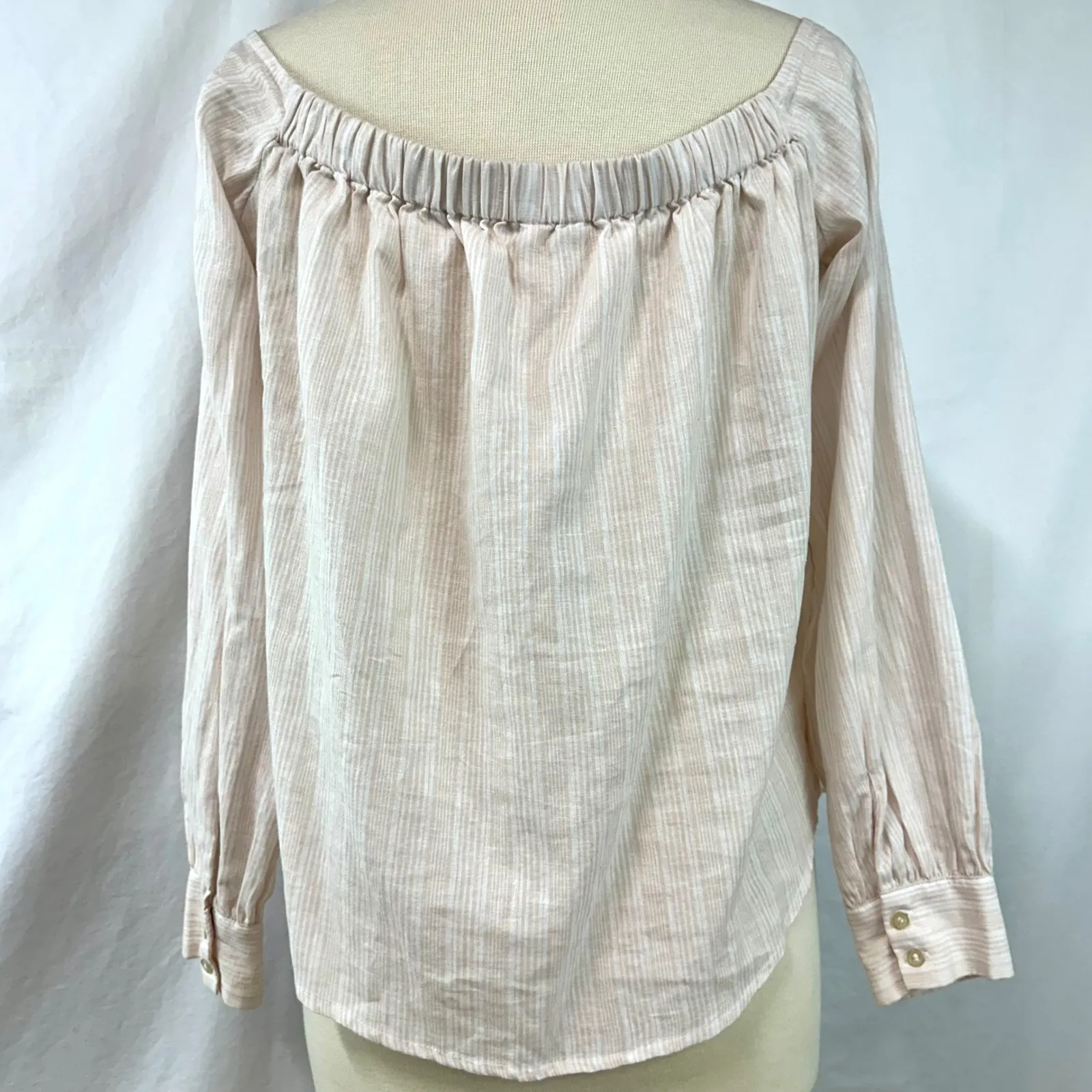 FREE PEOPLE NEW Hello There Beautiful Linen Cotton Striped Bow Blouse Women's S - Image 5