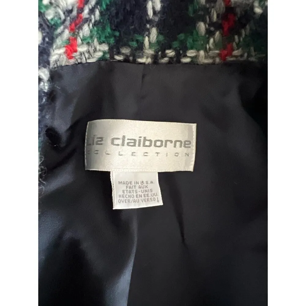 LIZ CLAIBORNE Blazer Jacket Womens Vintage Wool Plaid Academia Old Money Size 6 - Image 2