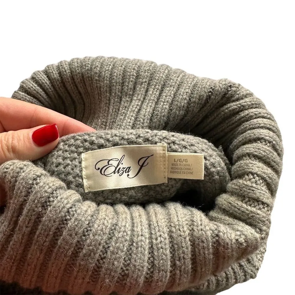 Eliza J Women's Large Gray Cable Knit Turtleneck Sweater Dress Knee Length - Image 6