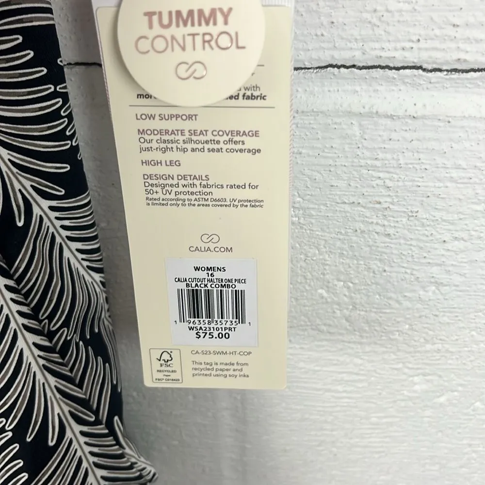 Calia women’s cutout halter one piece black combo tummy control swimsuit NWT Size 16 - Image 3