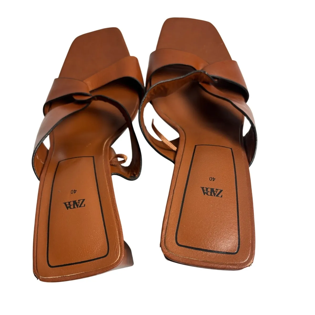 Zara Brown Leather Polished Heels - Image 4