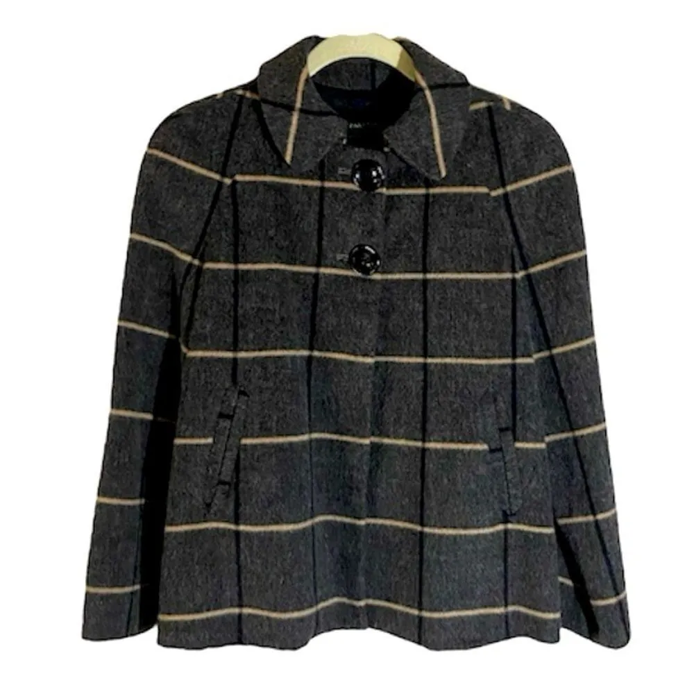 ZARA  Basics Wool Blend Plaid Windowpane Jacket Medium Charcoal Black Tan - Image 2