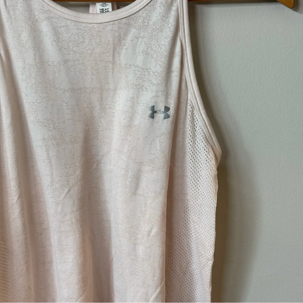 🏷️ Under Armour NWOT Pale Pink Mesh Racerback Athletic Tank Top small Heatgear S - Image 2