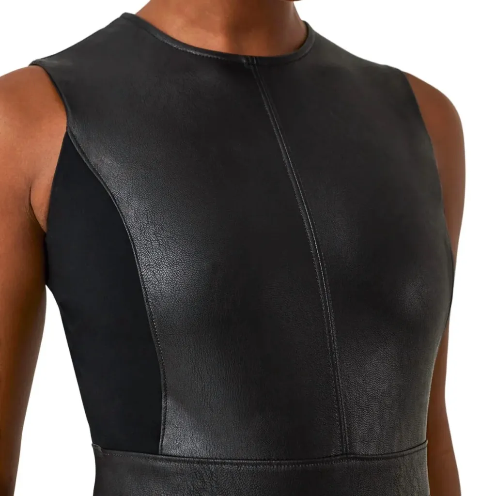 Spanx Leather-Like Combo Sheath Dress Luxe Black 1X - Image 6