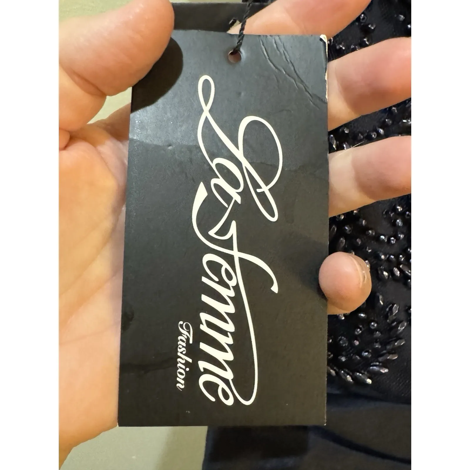 New La Femme Navy Beaded Off‎ the Shoulder Sweetheart Ruched Satin Mermaid Gown - Image 12