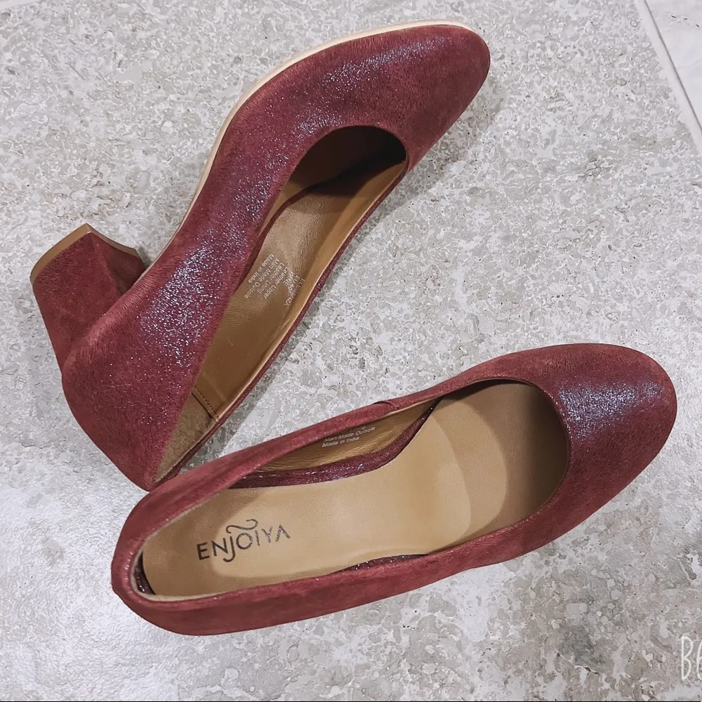 Enjoiya Eleganza Pumps Leather Wine Block Heel Size EU 40 US 9 NEW - Image 6