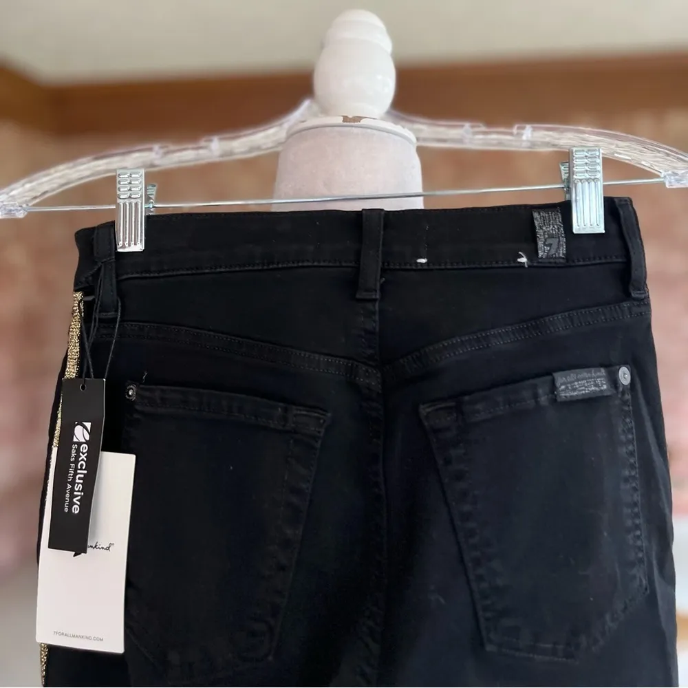 7 for All Mankind B(air) Skinny Jeans 25 Black Gold Side Striped NWT - Image 7
