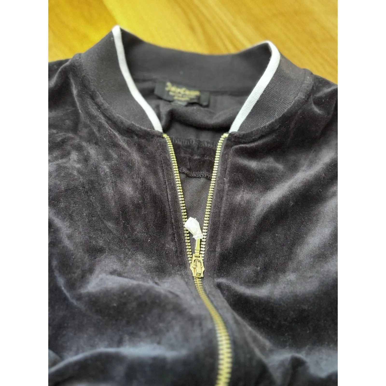 Juicy Couture Black Label Track Velour Ruched Sleeve Jacket Pitch Black Size M - Image 9