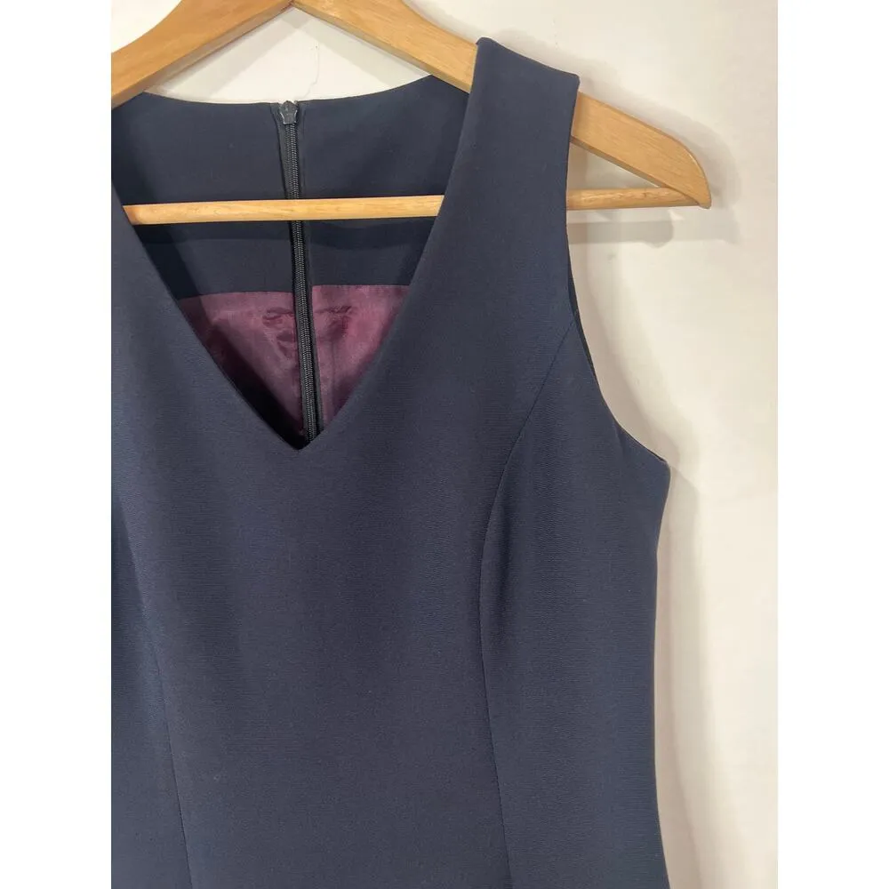 Womens Minimalist Wool Sleeveless Ponte Sheath Dress Navy Size S Career Office - Image 4