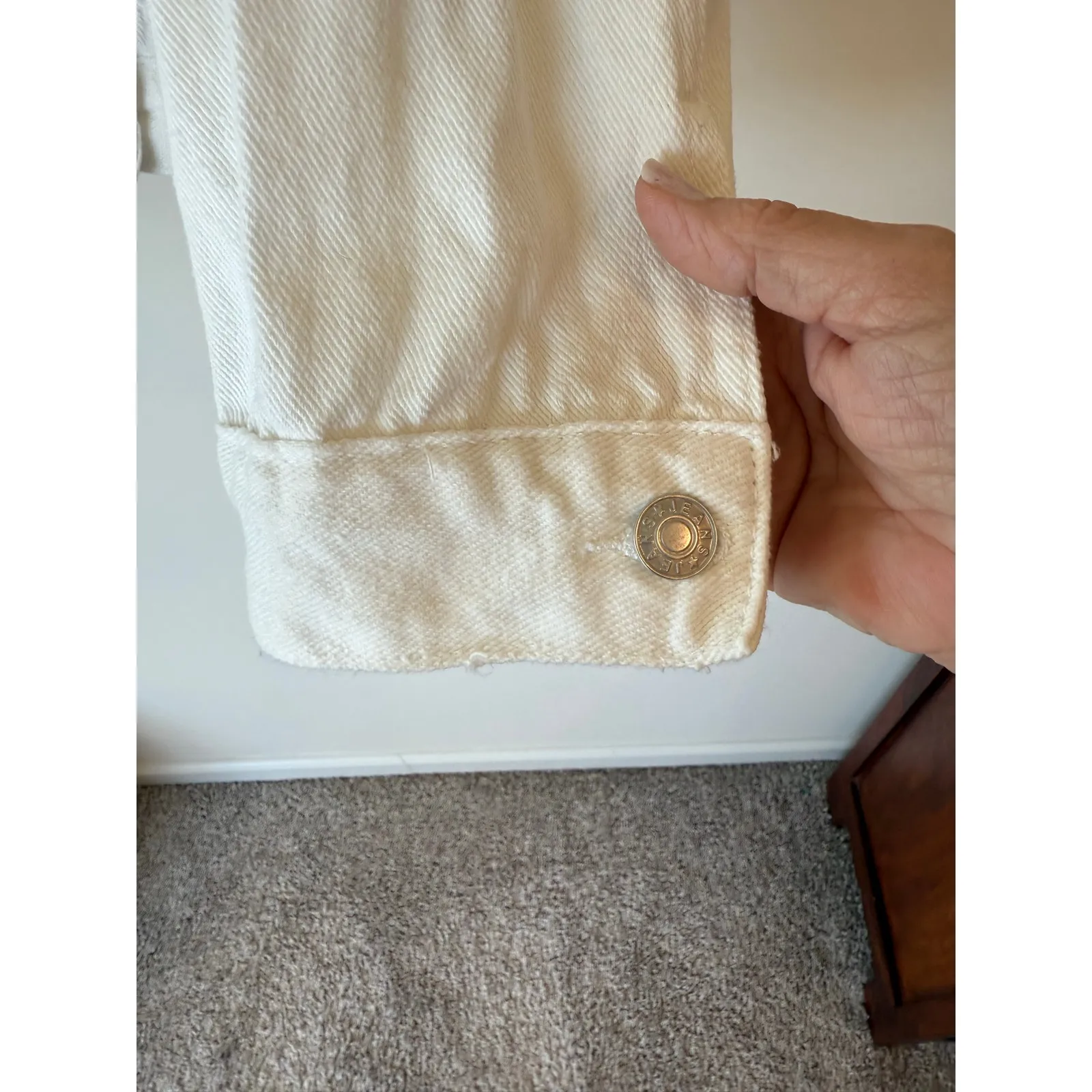 White Distressed Tucker Jacket Collar Front Button Cotton Blend Women's Size XL - Image 6