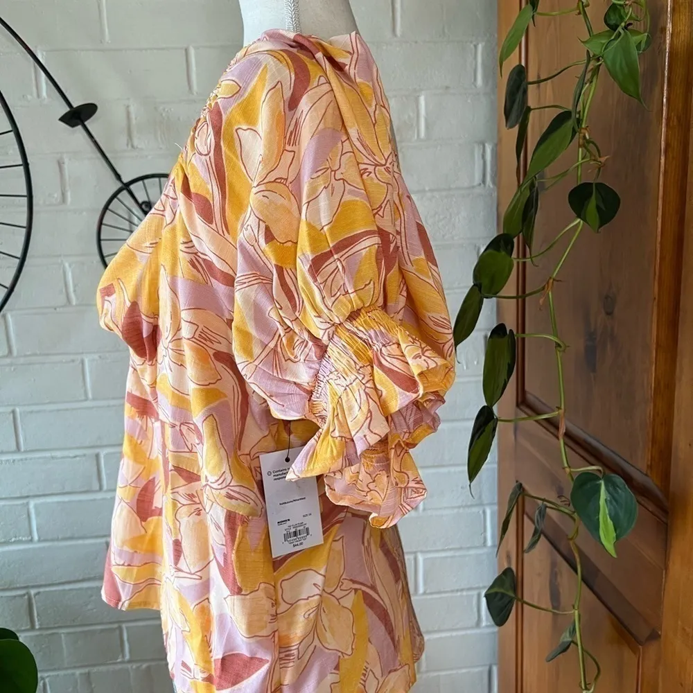 NINE West twist front blouse yellow multi color size 0X - Image 3