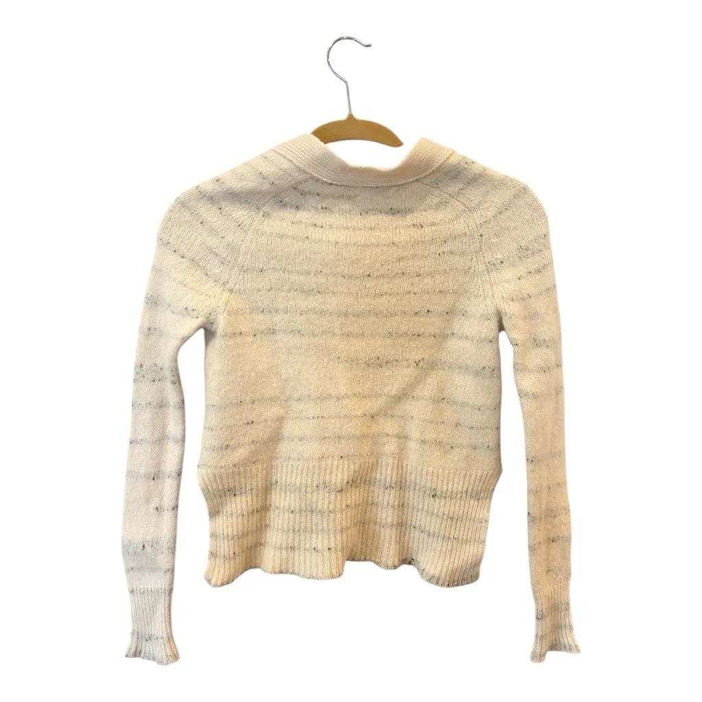 360 Cashmere Cashmere Cardigan Cream Speckled Striped V Neck Small - Image 2