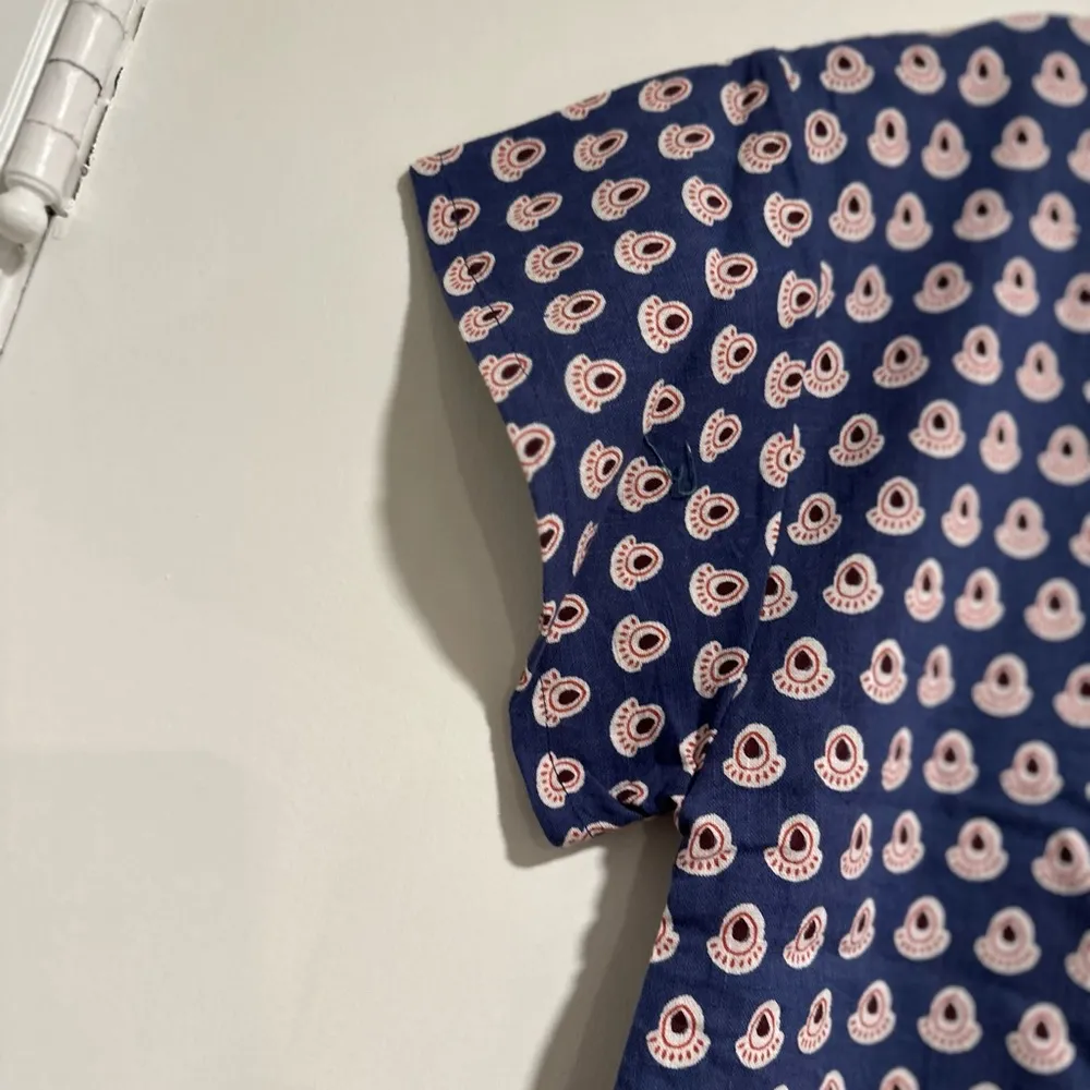 Womens S/M Cotton Boxy Lightweight blue/ red Repeat Oval Abstract Pattern Blouse Blue Size undefined - Image 10