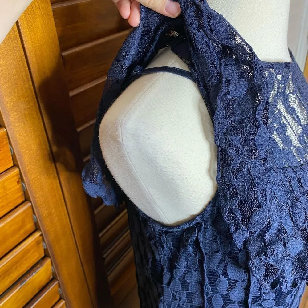 Jessica Howard Navy Lace Shoulder Ruffle Cocktail Dress - Image 7