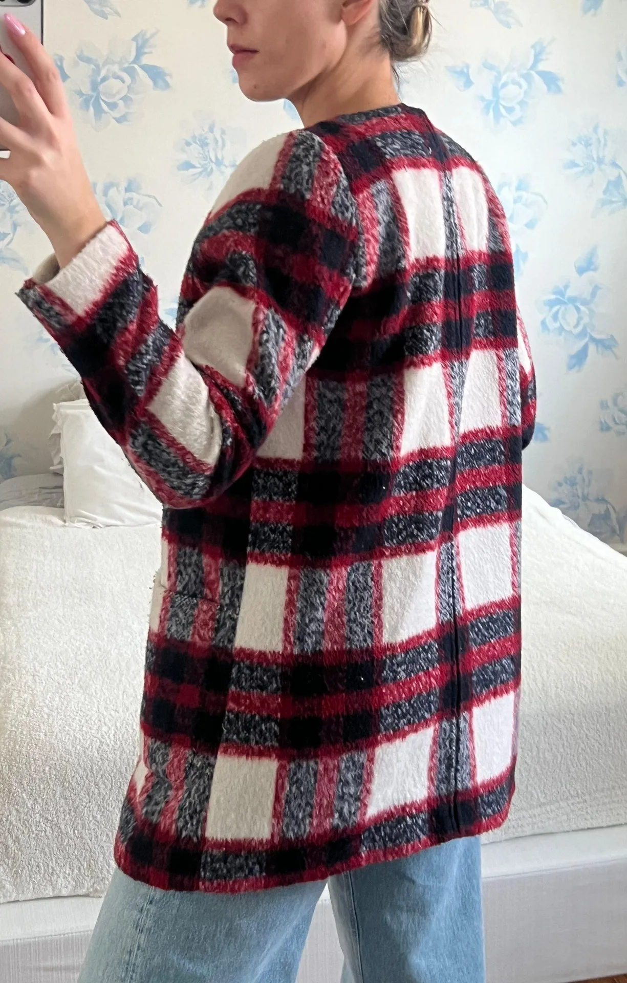 Abercrombie Red Blue Gingham Coat Size M - Image 3
