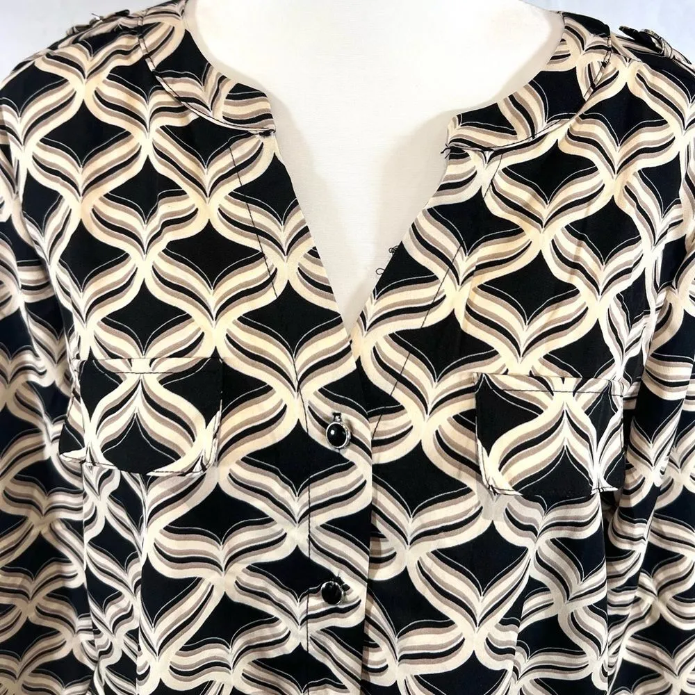 Adrienne Vittadini black mocha black and tan print blouse top size XL NWT - Image 2