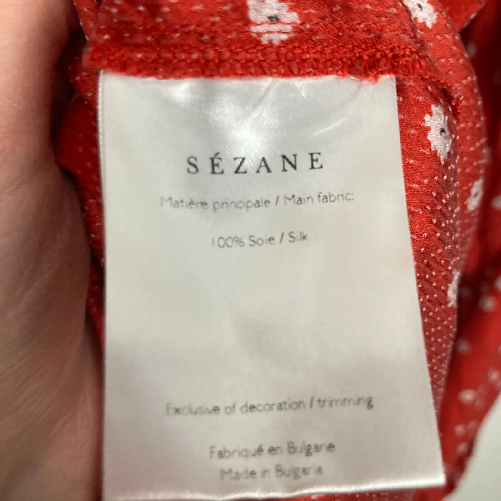 Sezane Womens 36 Red Microfloral Silk Lady Shirt Quiet Luxury Old Money Romantic - Image 11