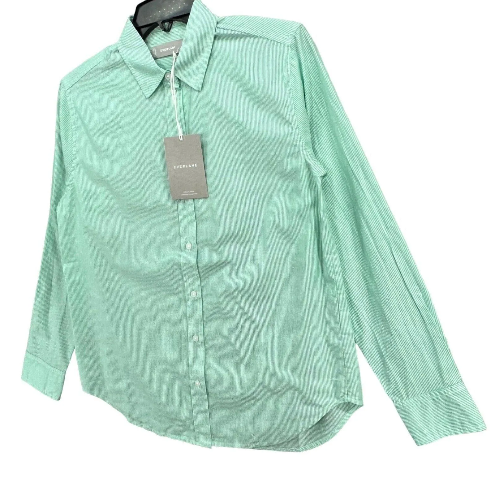 Everlane Shirt Womens XXS Green Button Down Cotton Striped Long Sleeve Classic - Image 2