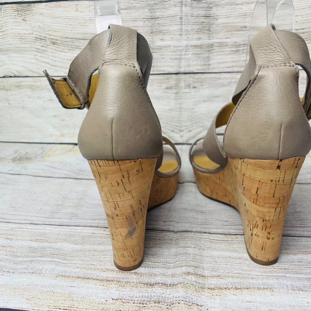 Tan Leather Platform Wedge Ankle Strap Sandal Size 10 - Image 5