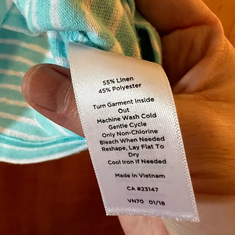 Talbots Sleeveless Top Tank Shirt Blue Chevron Stripes Womens Linen Blend Medium - Image 6