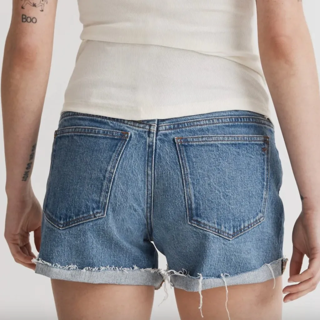 MADEWELL Over the Belly Denim Shorts Medium Dark Cuffed Jean Shorts MATERNITY 27 - Image 4