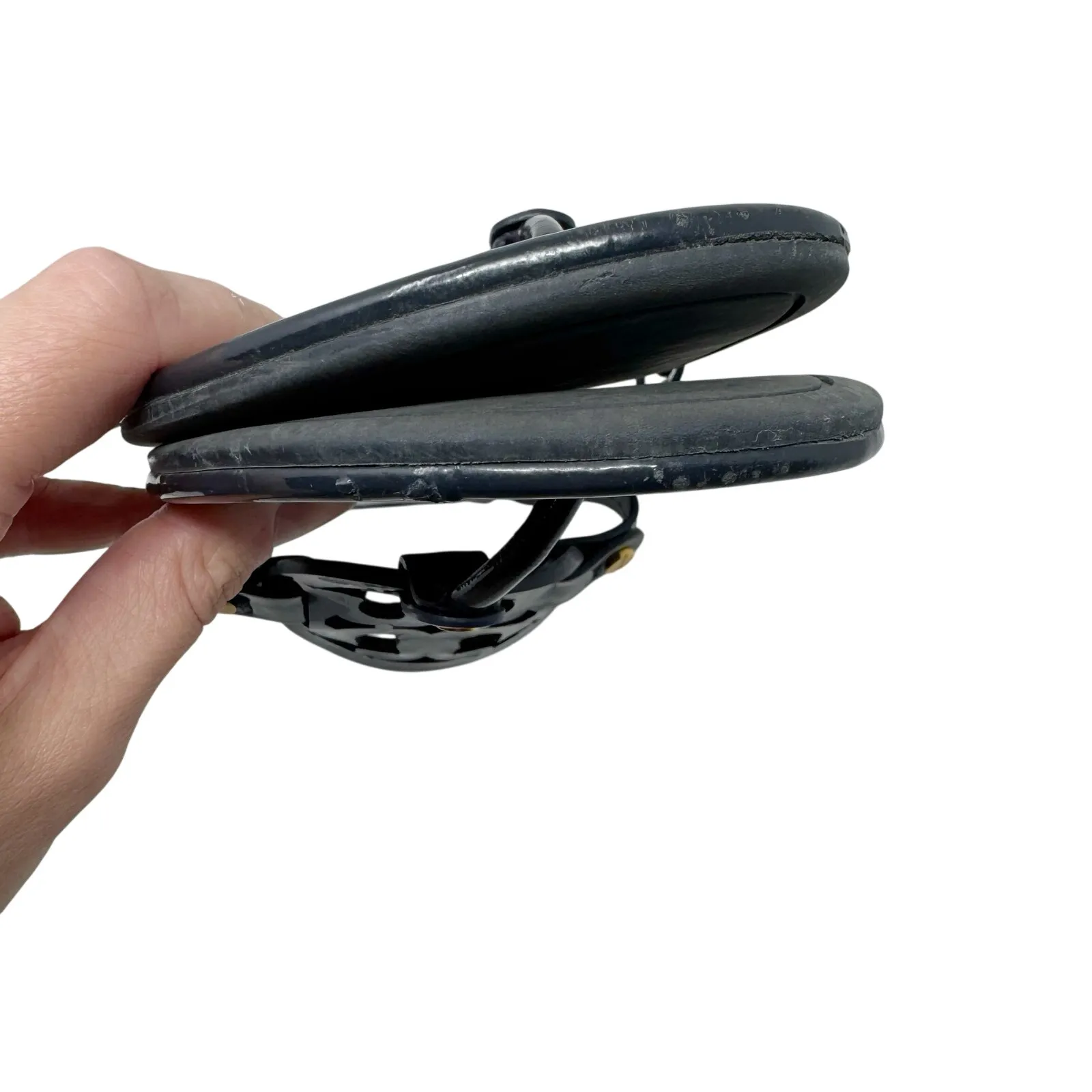 TORY BURCH Perfect Navy Blue Patent Leather Miller Classic Logo Sandals Size 7 - Image 6