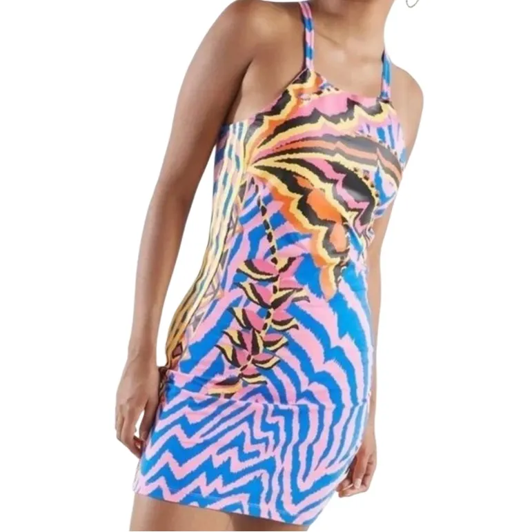 Adidas X FARM Rio Tropical Stripe Stretch Cotton Minidress Size Small NWT Pink - Image 5