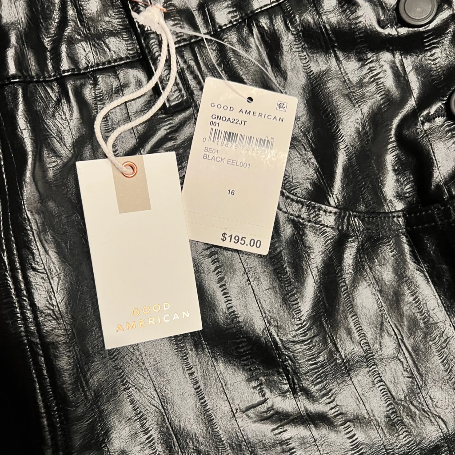 Good American black better than leather faux leather overalls Size 16 NWT - Image 12