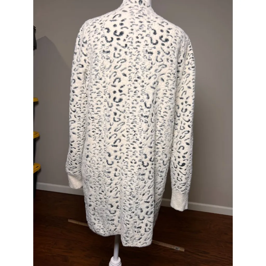 Evolution By Cyrus Open Cardigan Sweater Womens M Cheetah Leopard Slate Cozy White Size M - Image 5