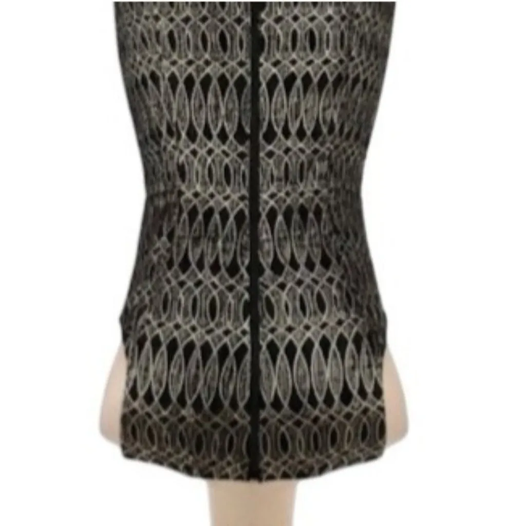 Milly Black Gold Metallic Geometric Sheath Cocktail Dress Size 6 Tailored Party - Image 6