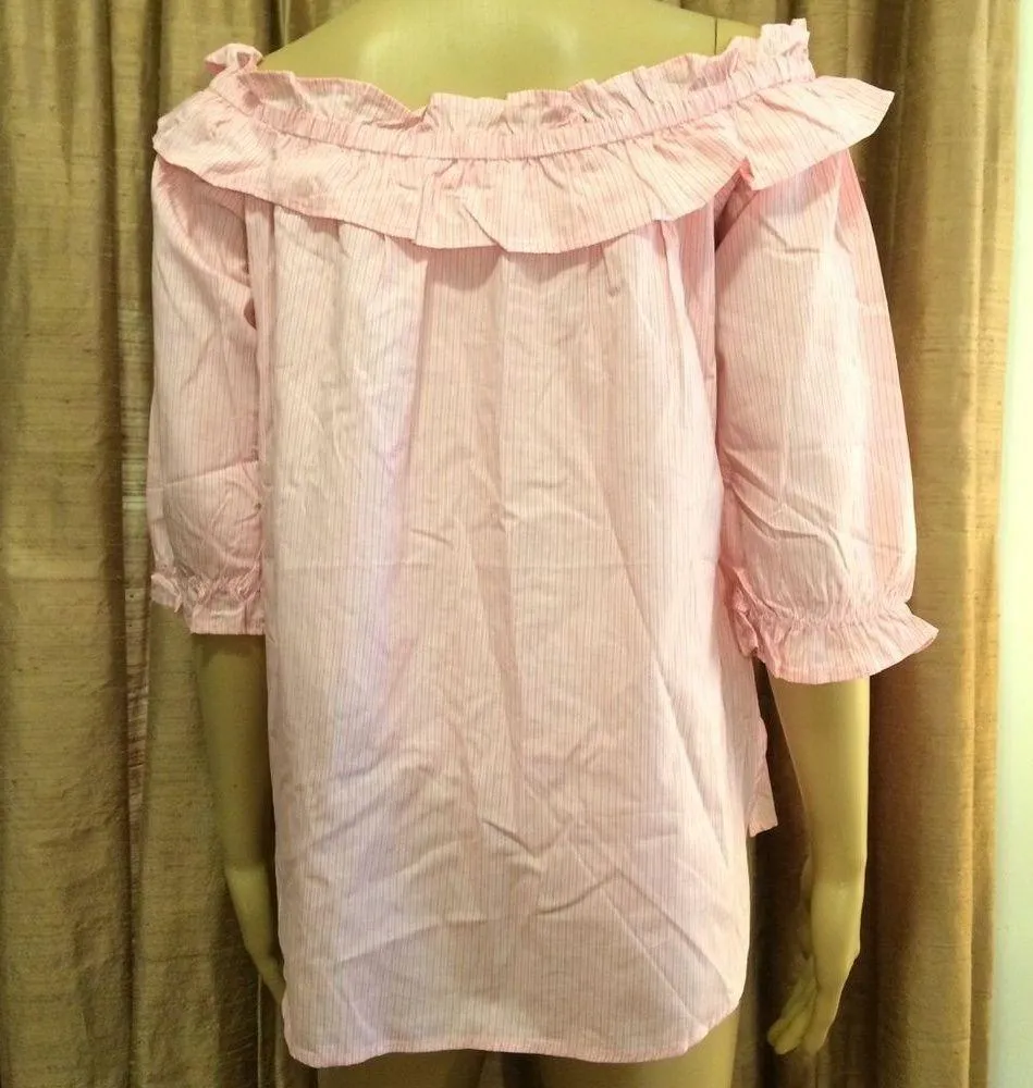 Heart & Hips 100% Cotton Candy-Striped Off the Shoulder Top - Image 2