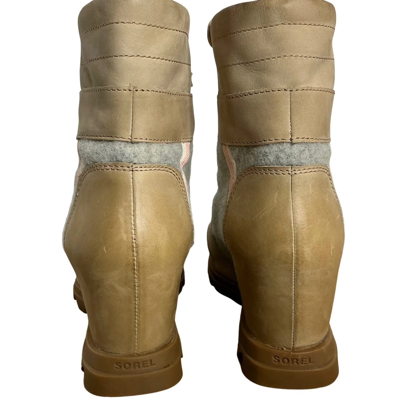 Sorel Joan of Arctic Wedge II Lexie Boots Tan Gray 9.5 Waterproof Suede Wool‎ - Image 5