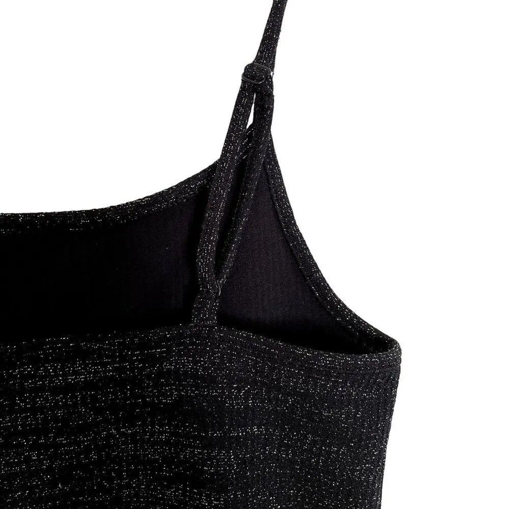 American Eagle metallic sparkly spaghetti strap tank top dance outfit classy - Image 4