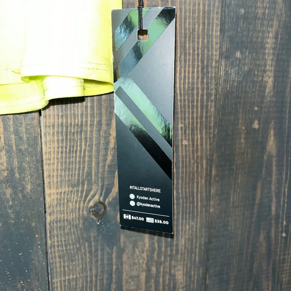 Neon Yellow Athletic Crop Tank Top‎ with Side Ties Workout Activewear C26 - Image 3