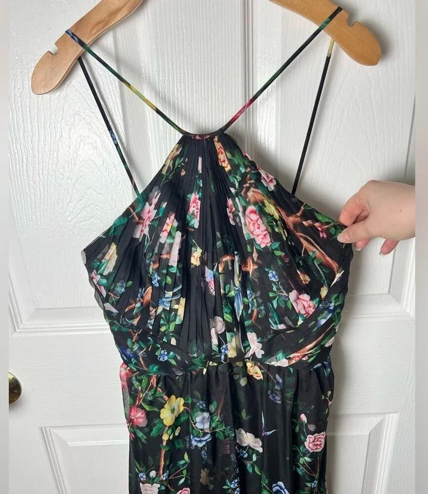 Marchesa Notte Flowering Halter Neck High Low Gown in Black Multi 0 - Image 4