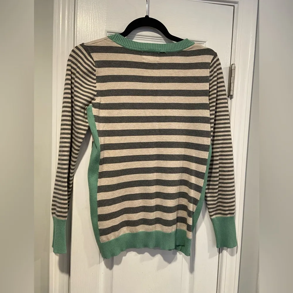 Olive & Oak Size S Striped Pullover Sweater Gray Cream Mint Ribbed Contrast - Image 6