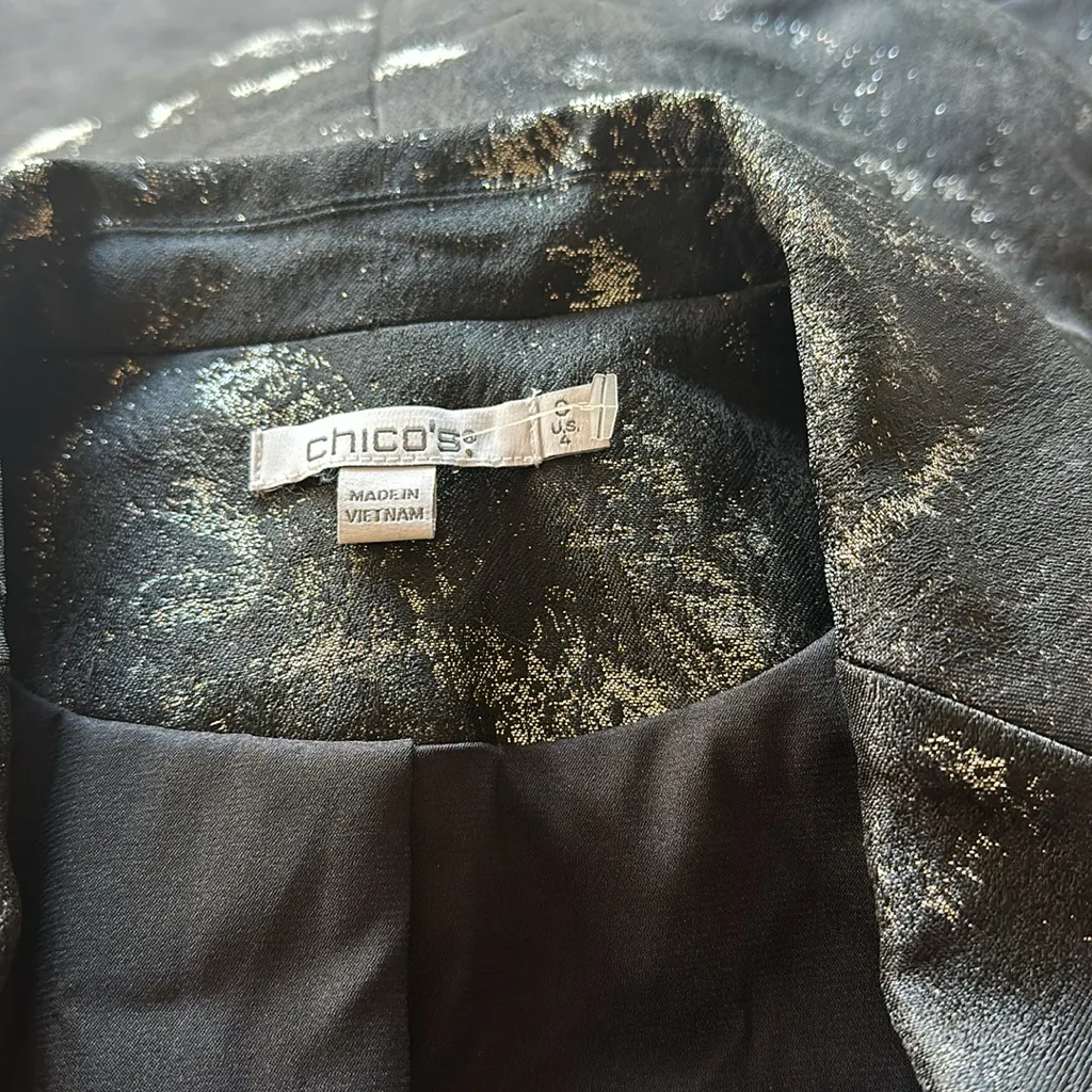 NWOT CHICO'S Jacquard Mettallic Blazer Black Silver Festive CHICO'S 0 US 4 - Image 7