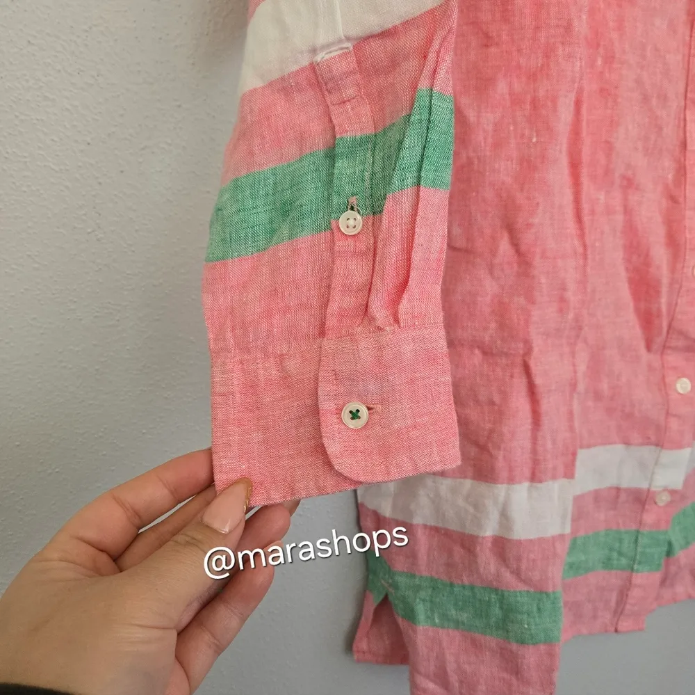 Boden Stripe Tunic Linen Button Down Shirt Red Size 4 - Image 2