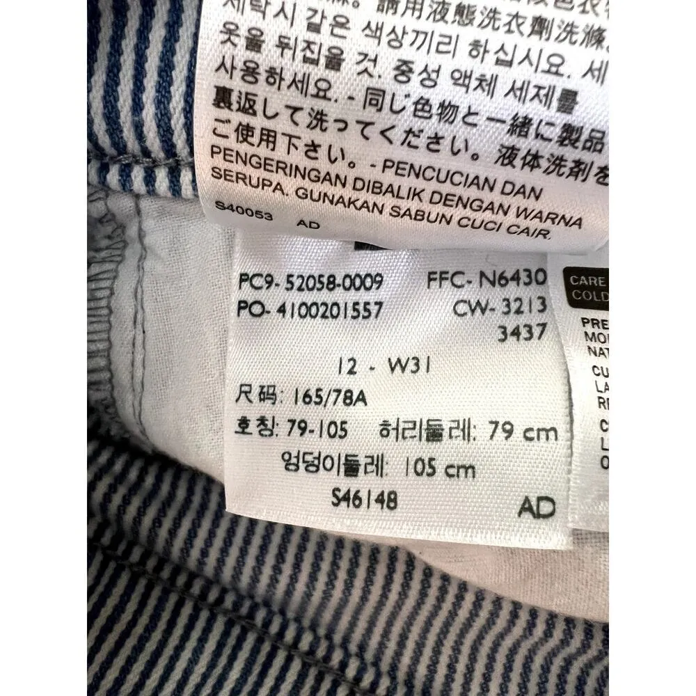 Levis women's size 12 cropped pinstripe jeans blue & white straight leg - Image 6