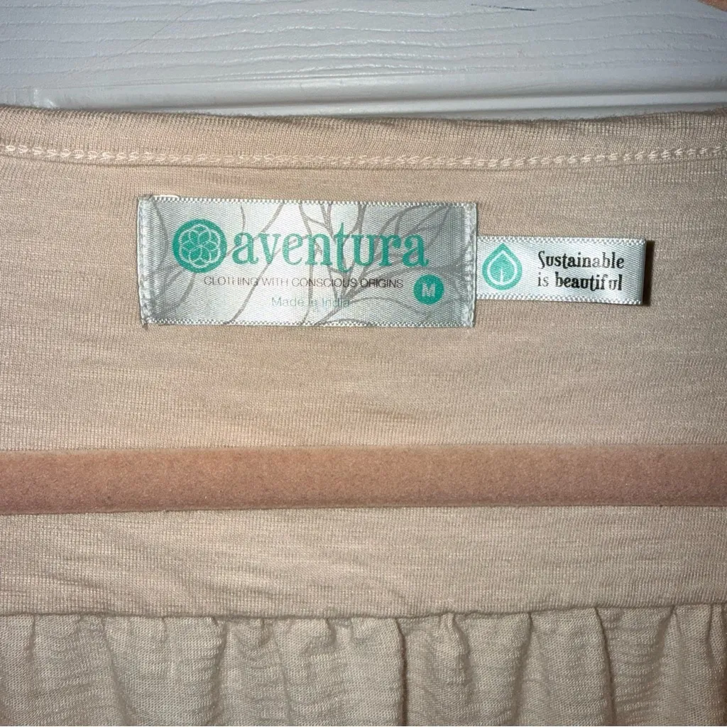 Aventura Cream Long Sleeve Top with Blue Floral Embroidery Size M - Image 3