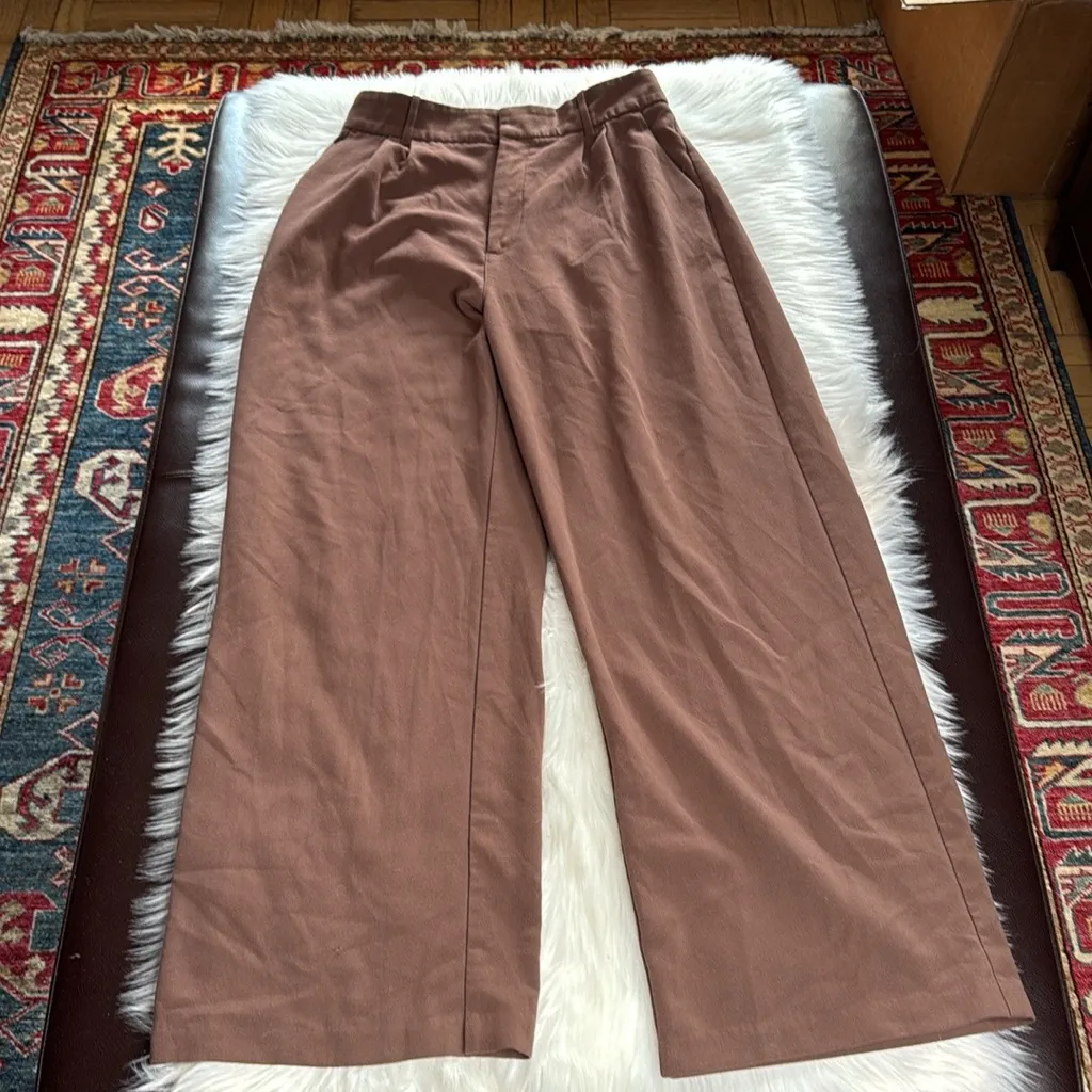 Abercrombie Brown Front Pleat Ultra Wide Leg Trousers - Image 2